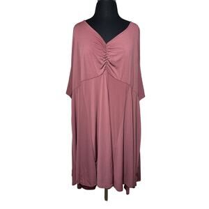 Torrid Cinched Sleeve Skater Dress Mauve V-Neck Pullover Style Pockets Sz 6 = 6X